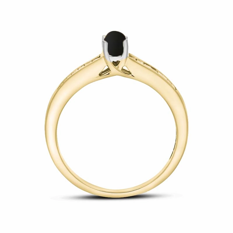 18ct Yellow White Gold Whitby Jet Diamond 0.20ct Round Claw Set Ring