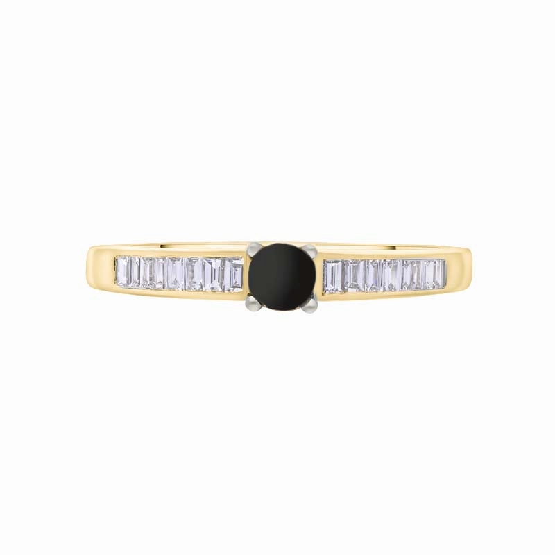 18ct Yellow White Gold Whitby Jet Diamond 0.20ct Round Claw Set Ring