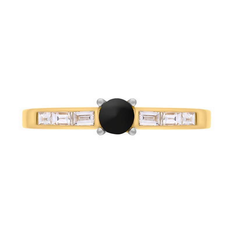 18ct Yellow White Gold Whitby Jet Diamond 0.31ct Round Claw Set Ring