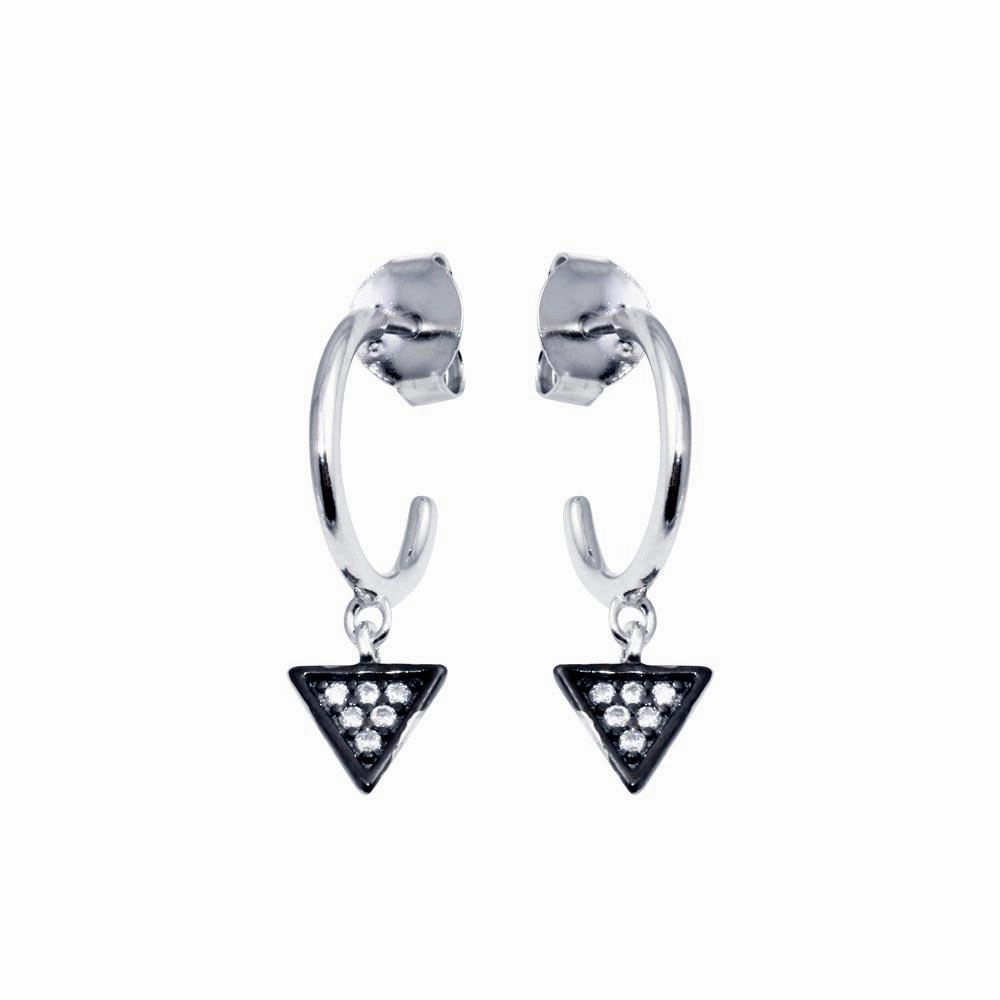 925 Sterling Silver CZ Semi Hoop Triangle Earring - BGE00661