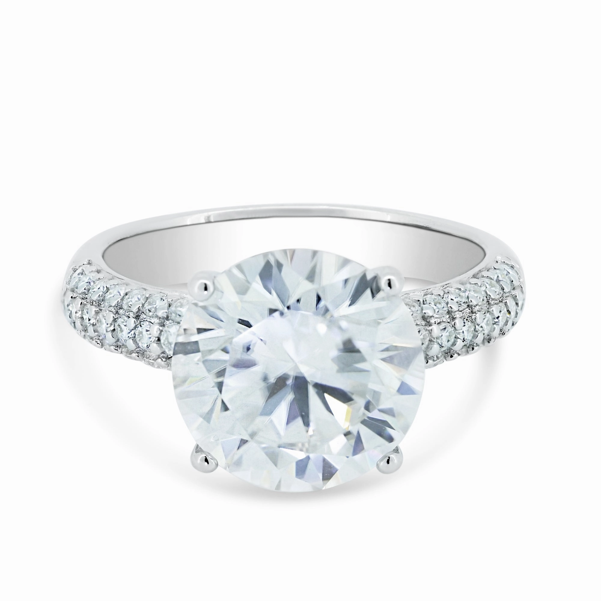 925 Sterling Silver Rhodium Round Engagement Moissanite Ring - MGMR00005