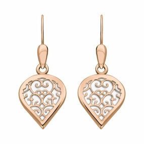 9ct Rose Gold Bauxite Flore Filigree Heart Drop Earrings