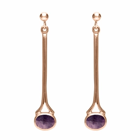 9ct Rose Gold Blue John Long Drop Earrings