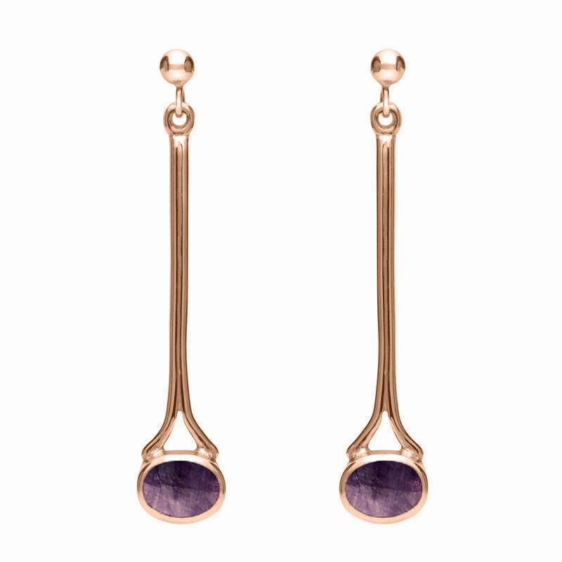 9ct Rose Gold Blue John Long Drop Earrings