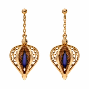 9ct Rose Gold Lapis Lazuli Flore Filigree Drop Earrings