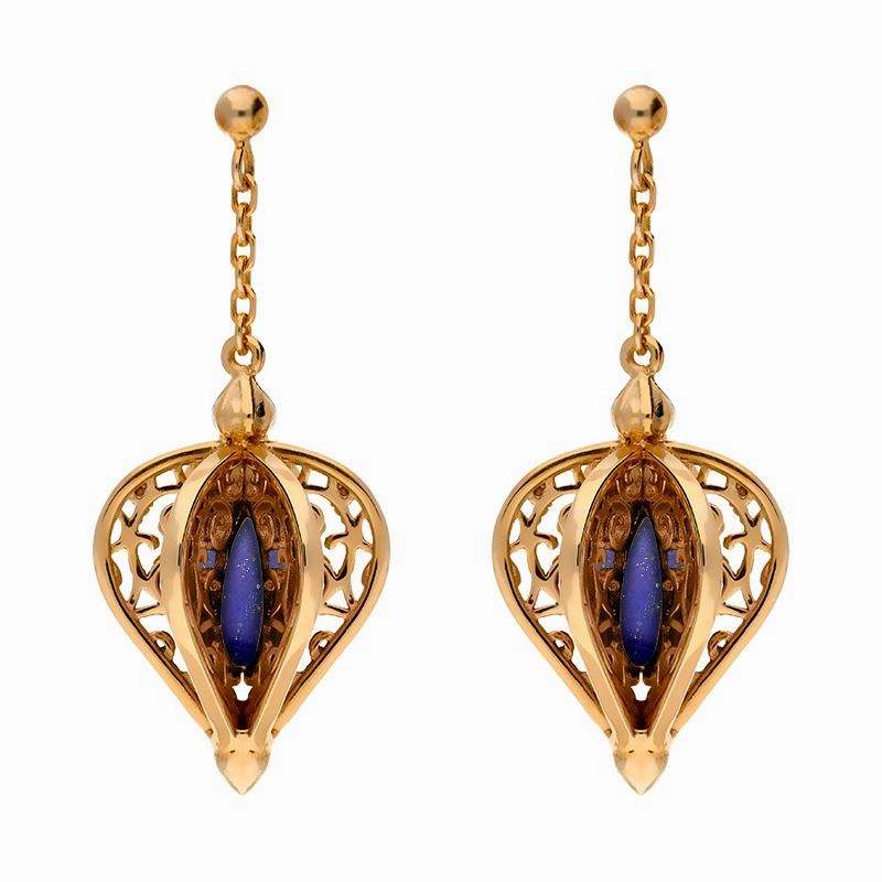 9ct Rose Gold Lapis Lazuli Flore Filigree Drop Earrings
