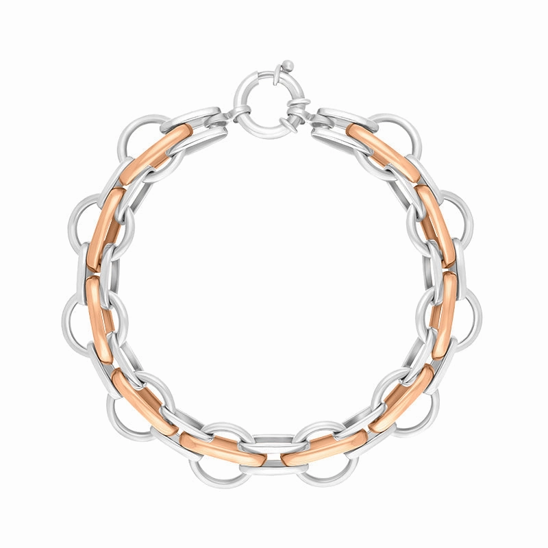 9ct Rose Gold Sterling Silver Round Link Handmade Bracelet