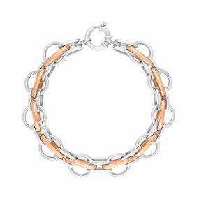 9ct Rose Gold Sterling Silver Round Link Handmade Bracelet