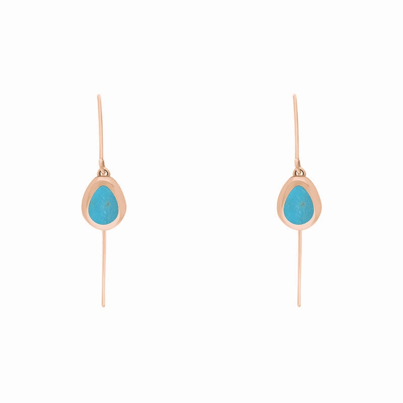 9ct Rose Gold Turquoise Cross Disc Drop Earrings