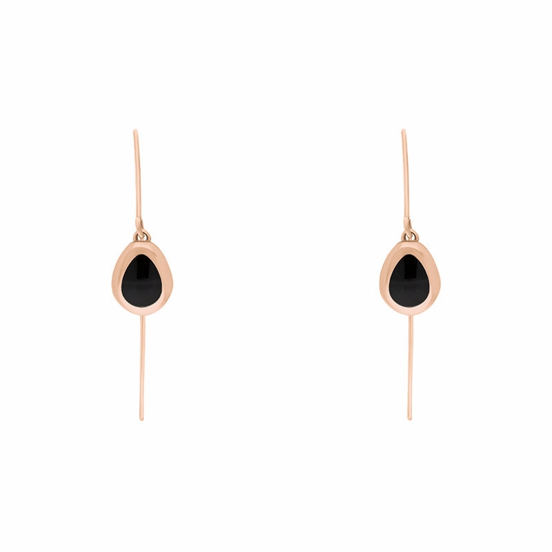 9ct Rose Gold Whitby Jet Cross Disc Drop Earrings