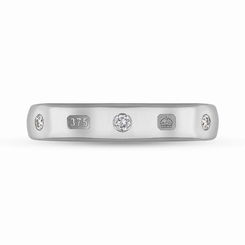 9ct White Gold 0.15ct Diamond Queen's Jubilee Hallmark 4mm Ring D