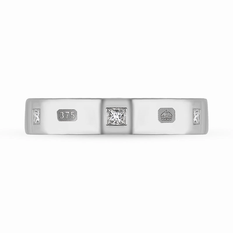 9ct White Gold 0.18ct Diamond Queen's Jubilee Hallmark Princess Cut 4mm Ring D