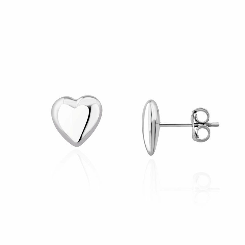 9ct White Gold 10mm Curved Heart Stud Earrings