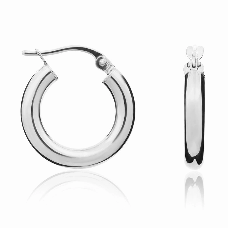 9ct White Gold 15mm Hoop Earrings