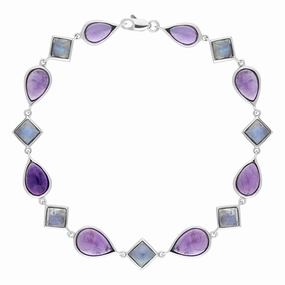 9ct White Gold Amethyst Moonstone Bracelet D
