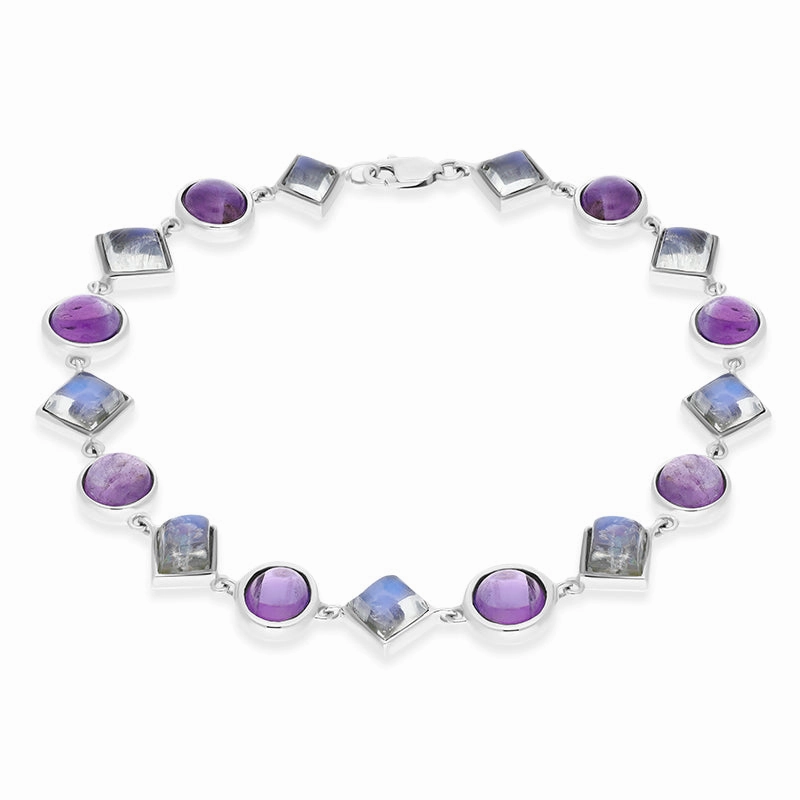 9ct White Gold Amethyst Moonstone Bracelet D
