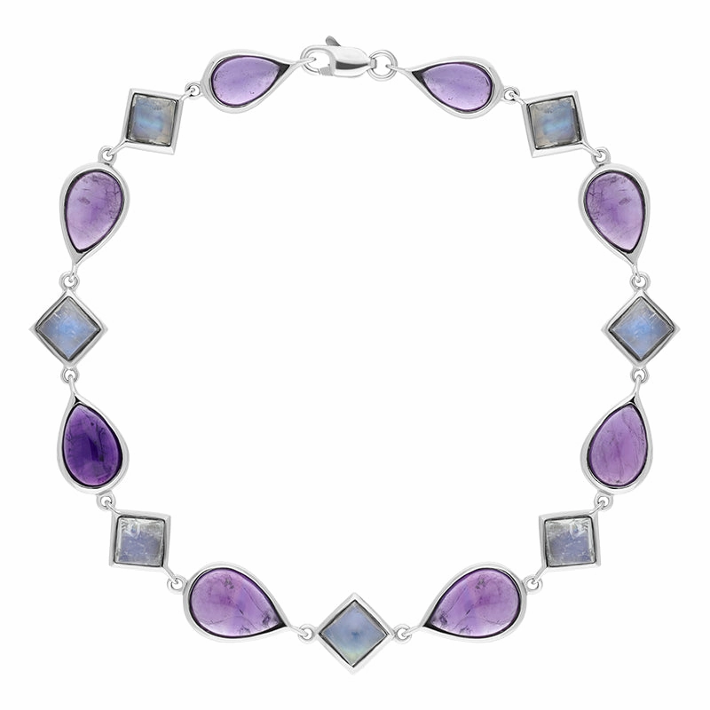 9ct White Gold Amethyst Moonstone Bracelet D