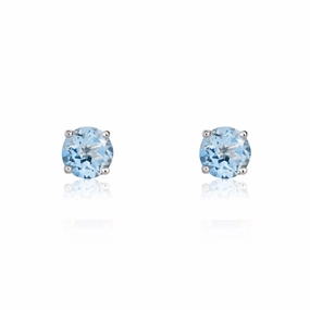 9ct White Gold Aquamarine 3mm Round Claw Set Stud Earrings