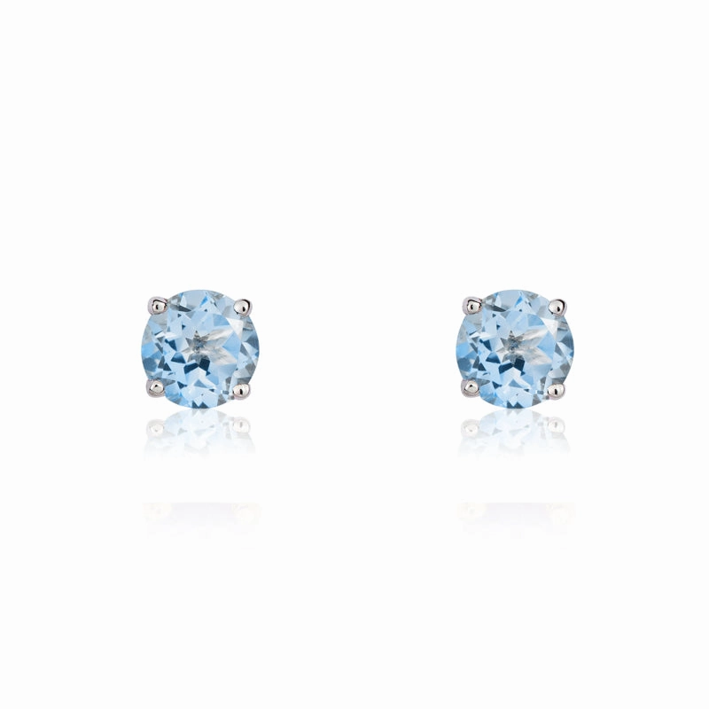 9ct White Gold Aquamarine 3mm Round Claw Set Stud Earrings