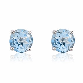 9ct White Gold Aquamarine 5mm Round Claw Set Stud Earrings