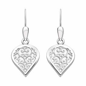 9ct White Gold Bauxite Flore Filigree Heart Drop Earrings
