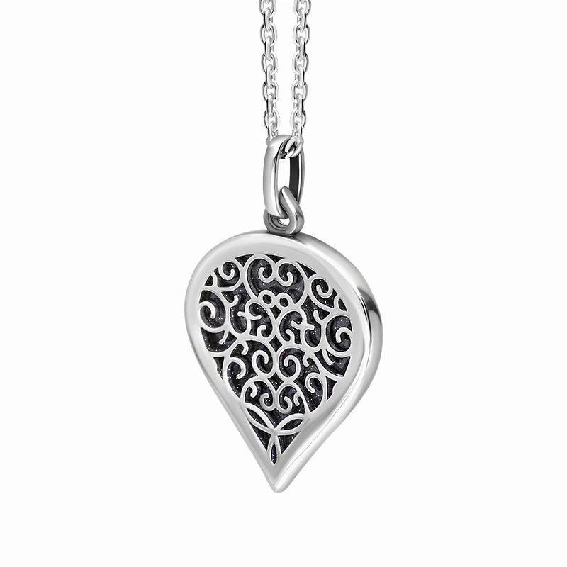 9ct White Gold Blue Goldstone Flore Filigree Medium Heart Necklace