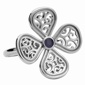 9ct White Gold Blue Goldstone Flore Four Petal Filigree Ring
