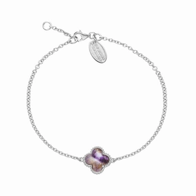 9ct White Gold Blue John Bloom Four Leaf Clover Ball Edge Chain Bracelet