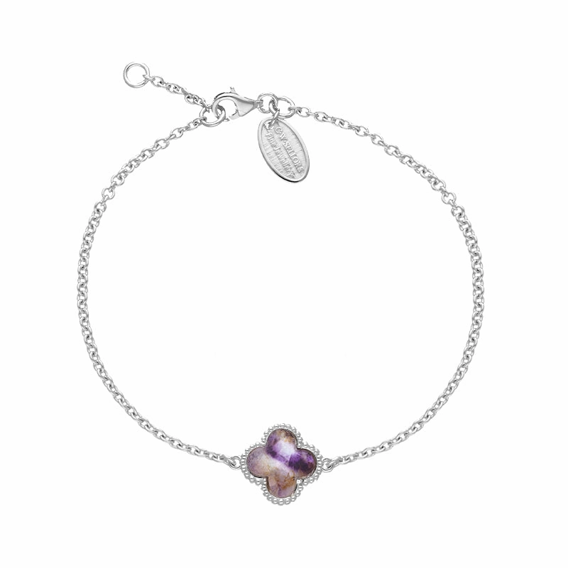 9ct White Gold Blue John Bloom Four Leaf Clover Ball Edge Chain Bracelet