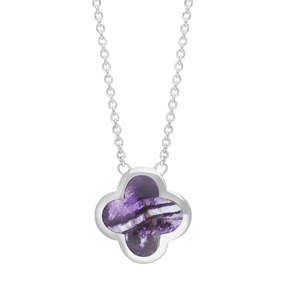 9ct White Gold Blue John Bloom Large Four Leaf Clover Polished Edge Pendant