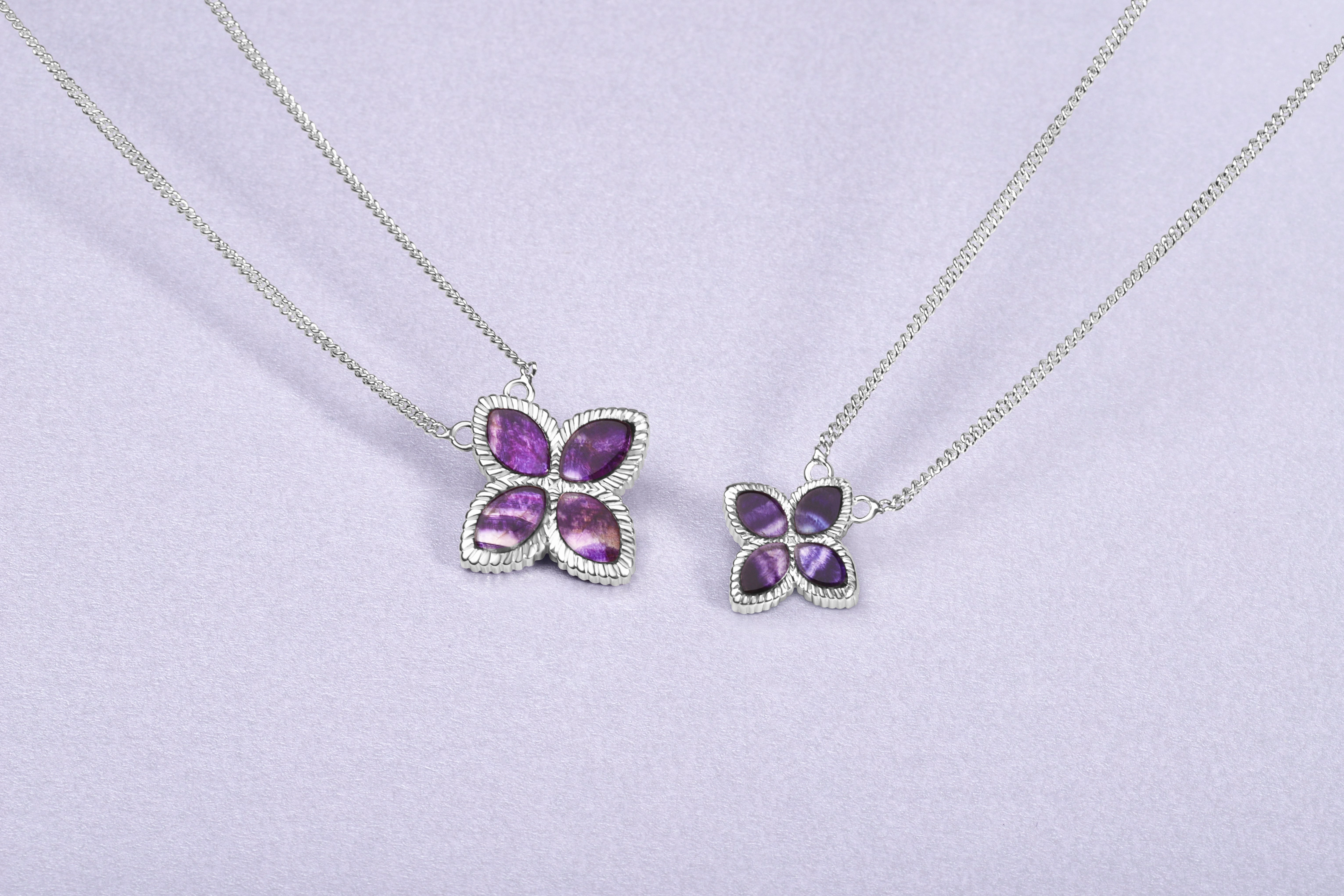 9ct White Gold Blue John eden Large Marquise Flower Necklace