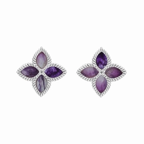 9ct White Gold Blue John eden Marquise Flower Stud Earrings