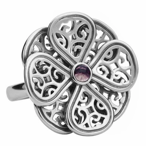 9ct White Gold Blue John Flore Eight Petal Flower Ring