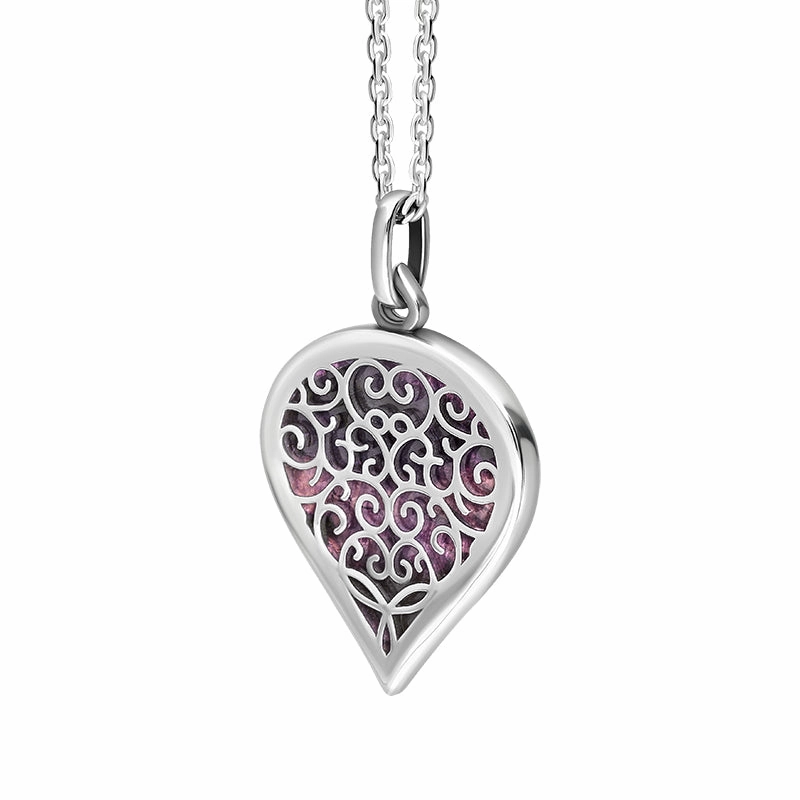 9ct White Gold Blue John Flore Filigree Medium Heart Necklace