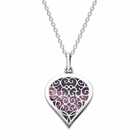 9ct White Gold Blue John Flore Filigree Medium Heart Necklace