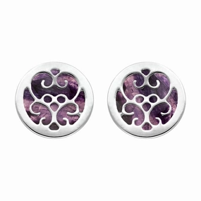 9ct White Gold Blue John Flore Filigree Stud Earrings