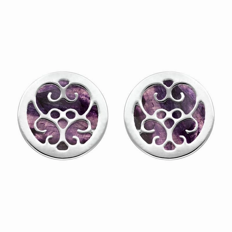 9ct White Gold Blue John Flore Filigree Stud Earrings