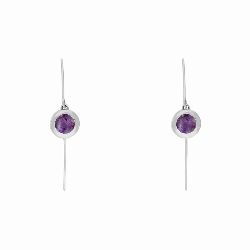 9ct White Gold Blue John Heart Disc Drop Earrings