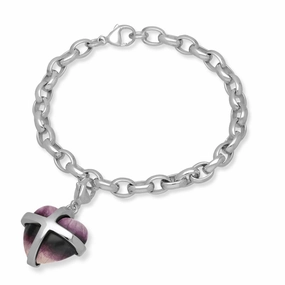 9ct White Gold Blue John Large Cross Heart Charm Bracelet