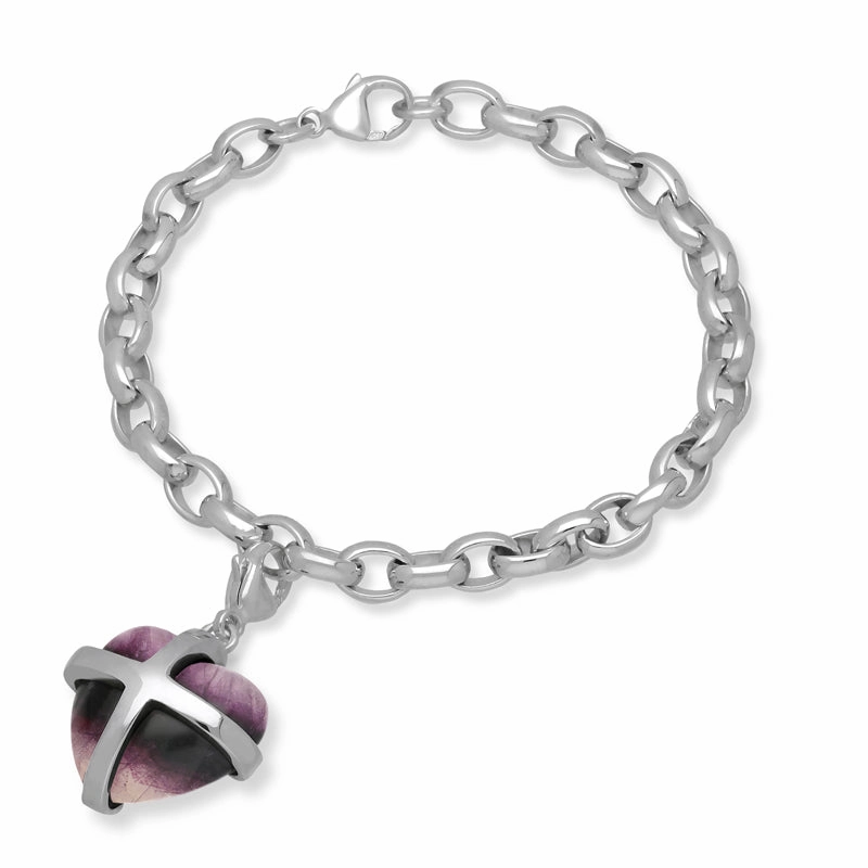 9ct White Gold Blue John Large Cross Heart Charm Bracelet