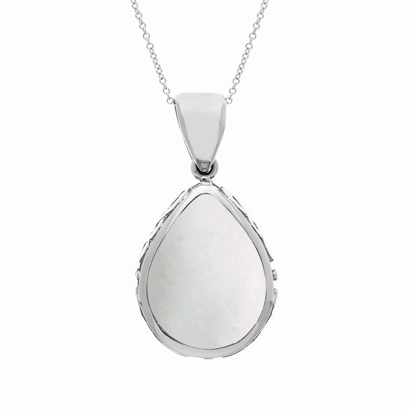 9ct White Gold Blue John Mother Of Pearl Double Sided Celtic Pear Cut Fob Necklace