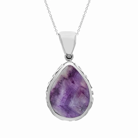 9ct White Gold Blue John Mother Of Pearl Double Sided Celtic Pear Cut Fob Necklace