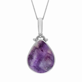 9ct White Gold Blue John Mother of Pearl Double Sided Pear Fob Necklace