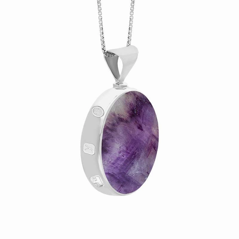9ct White Gold Blue John Mother of Pearl King's Coronation Hallmark Double Sided Round Necklace D