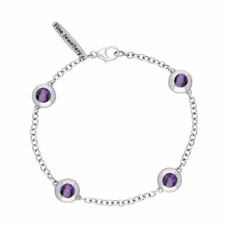 9ct White Gold Blue John Oval Star Detail Four Stone Bracelet