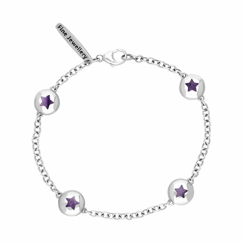 9ct White Gold Blue John Oval Star Detail Four Stone Bracelet