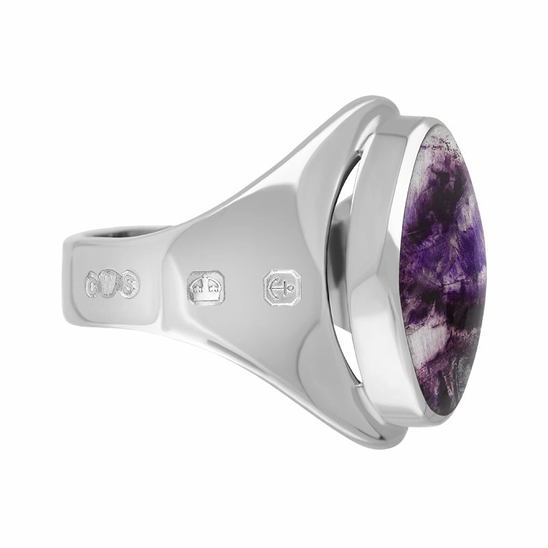 9ct White Gold Blue John Queen's Jubilee Hallmark Small Oval Ring D