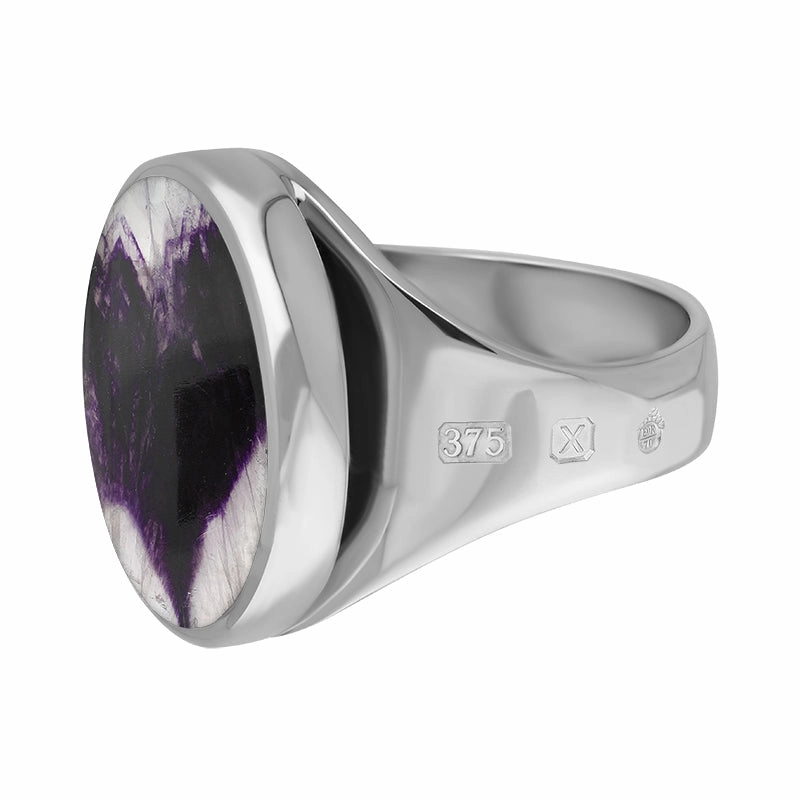 9ct White Gold Blue John Queen's Jubilee Hallmark Small Round Ring D