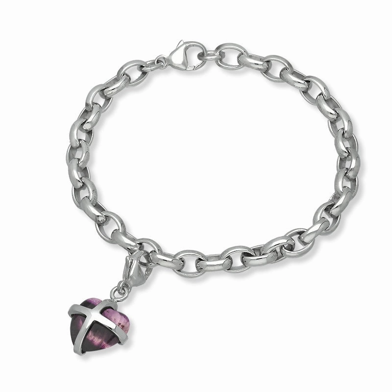 9ct White Gold Blue John Small Cross Heart Charm Bracelet