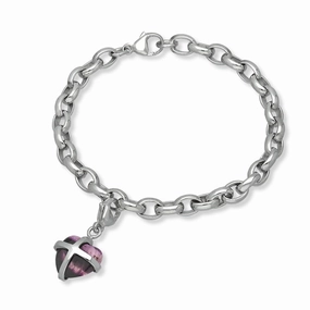 9ct White Gold Blue John Small Cross Heart Charm Bracelet
